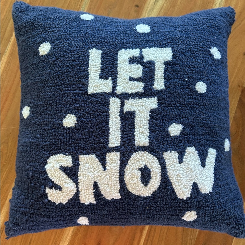16” Let It Snow Pillow Ski Decor Hooked Wool
